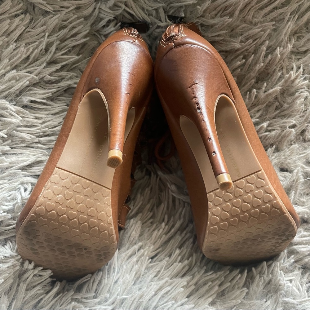 Brown Lace Up Stiletto Heels - Picture 2 of 3